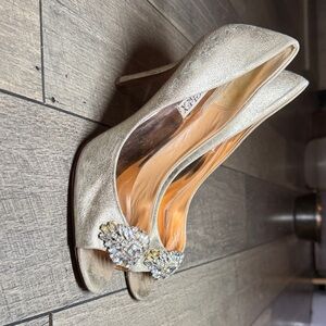 Badgley Mishka Elegant Gold Peep-Toe Heels